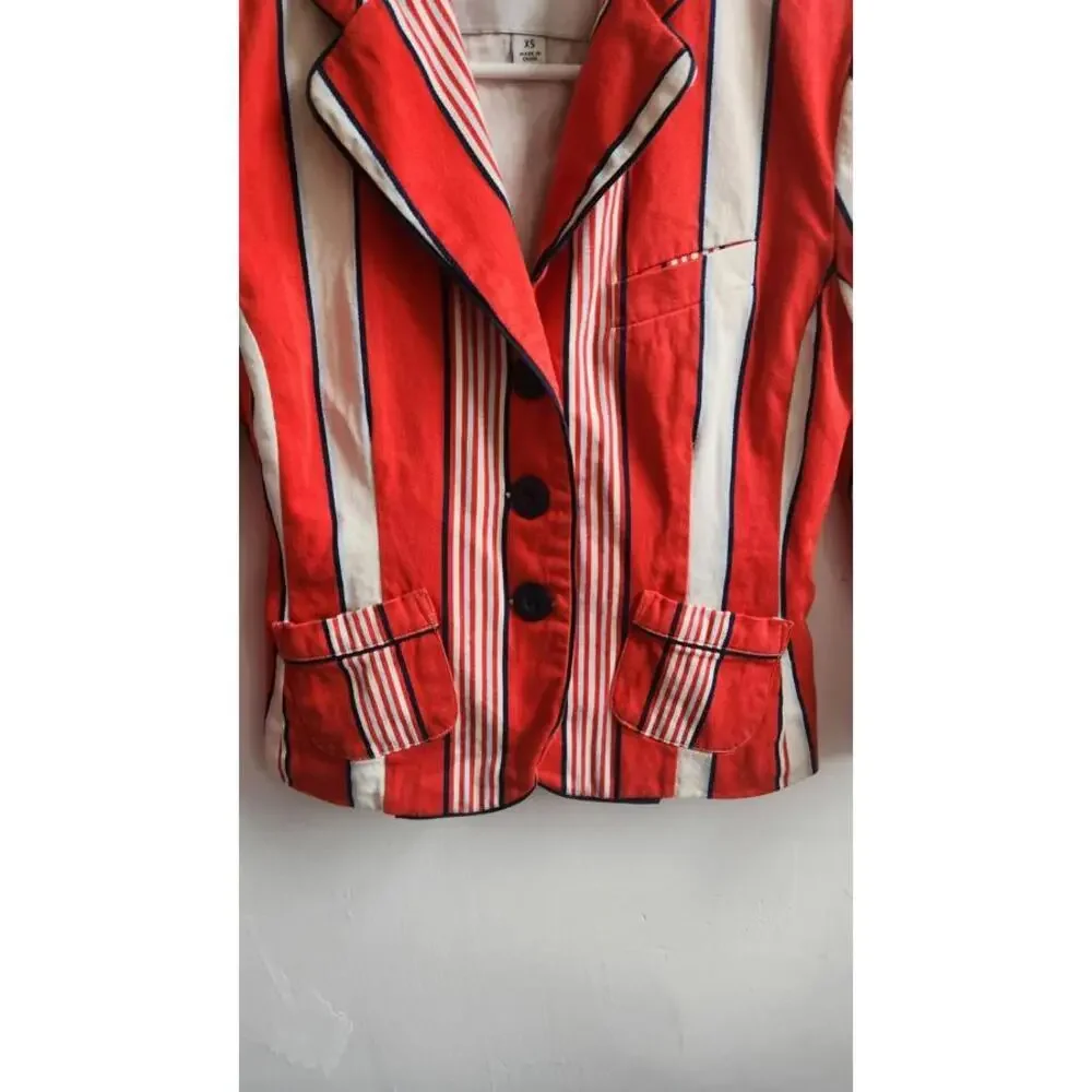 Luella Target red white blue stripe Carnaby Street fitted jacket pockets XS - Picture 4 of 8